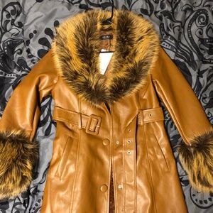 KAYA FUR LINED TRENCH IN TAN - M LAST ONE
